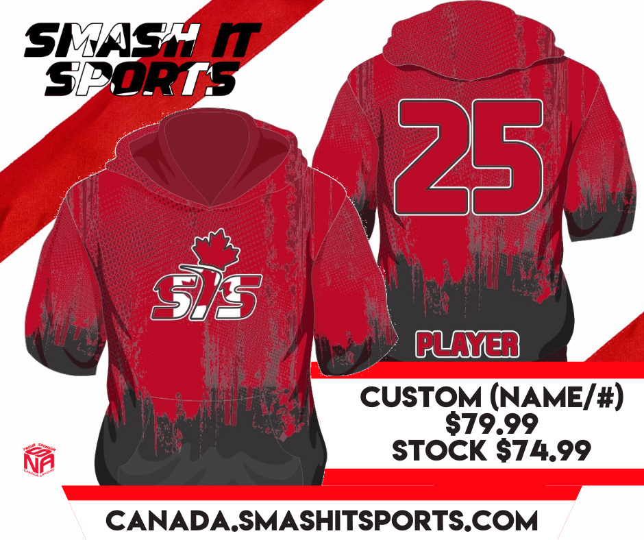 Smash It Sports Canada, Smash it sports Canada RED 1/2 Sleeve Hoodie NON CUSTOM - HDY-SIS-HALF-RED-NON